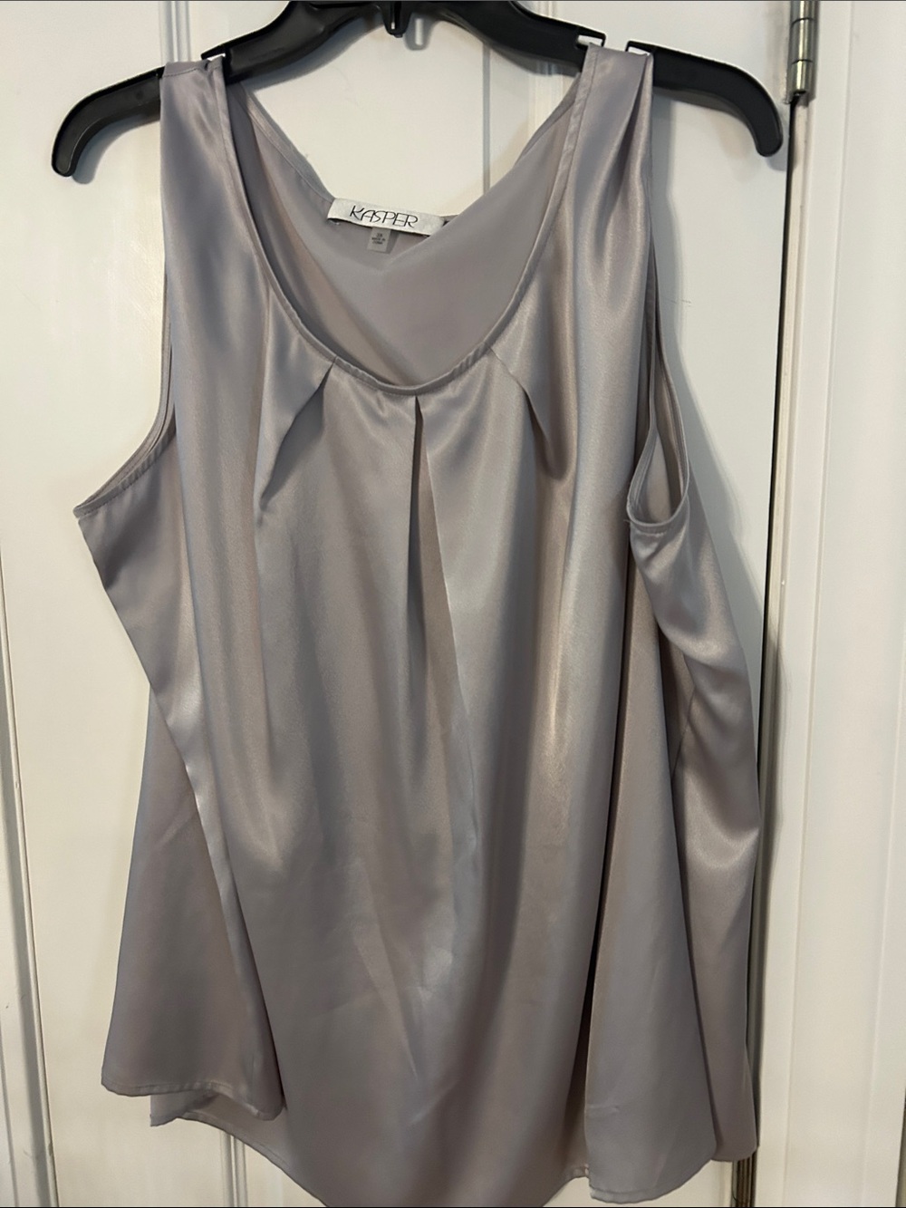 Kasper Silver-Gray Satin Pleated Sleeveless Camisole